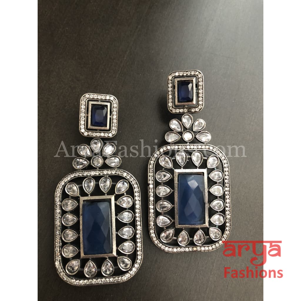 Silver Oxidized Statement Earrings with CZ Stones