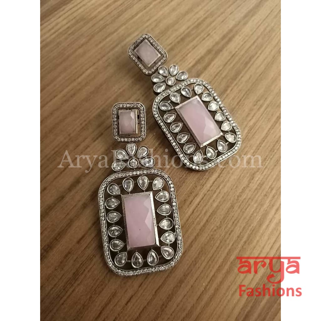 Silver Oxidized Statement Earrings with CZ Stones