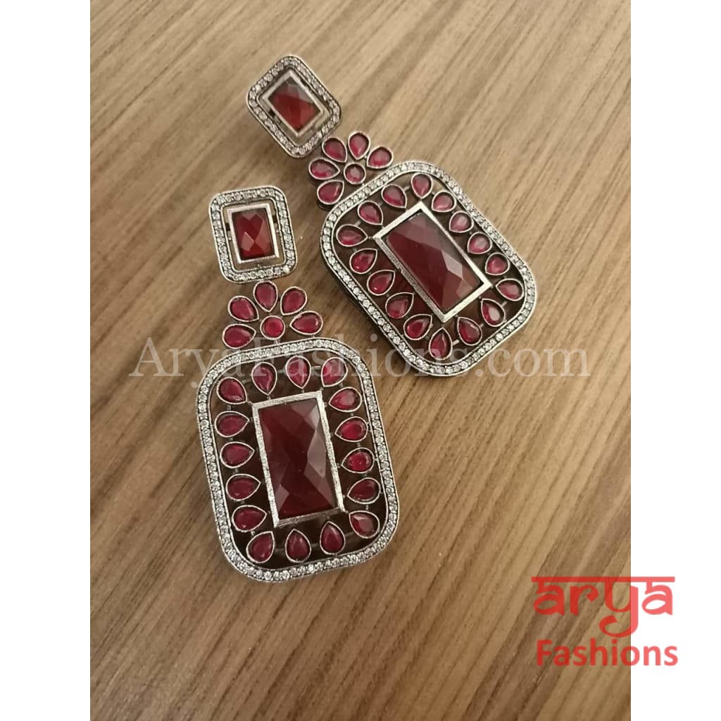 Silver Oxidized Statement Earrings with CZ Stones