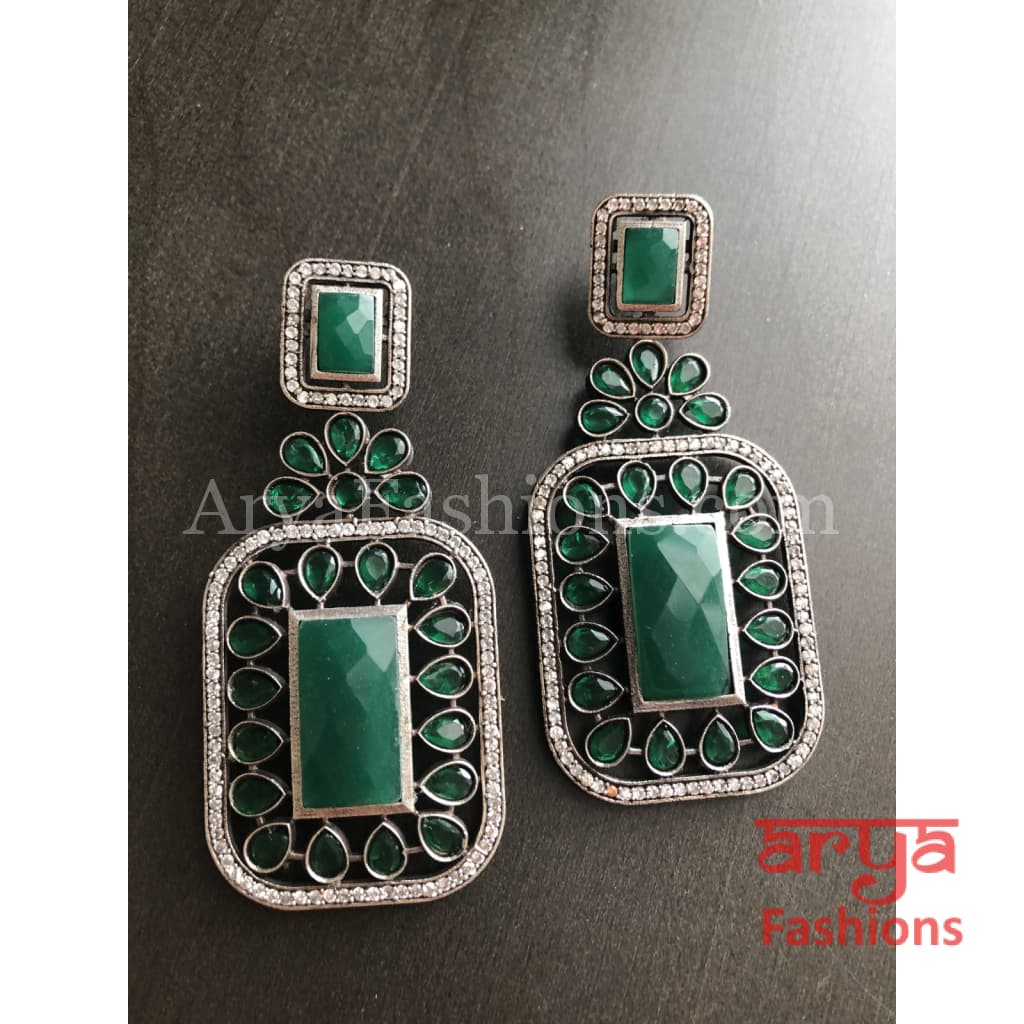 Silver Oxidized Statement Earrings with CZ Stones