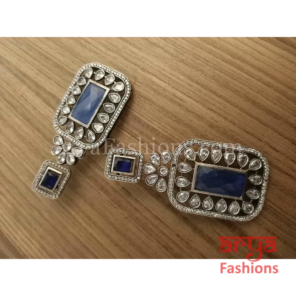 Silver Oxidized Statement Earrings with CZ Stones