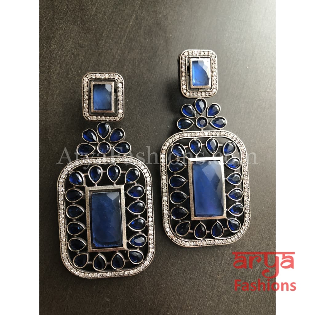 Silver Oxidized Statement Earrings with CZ Stones