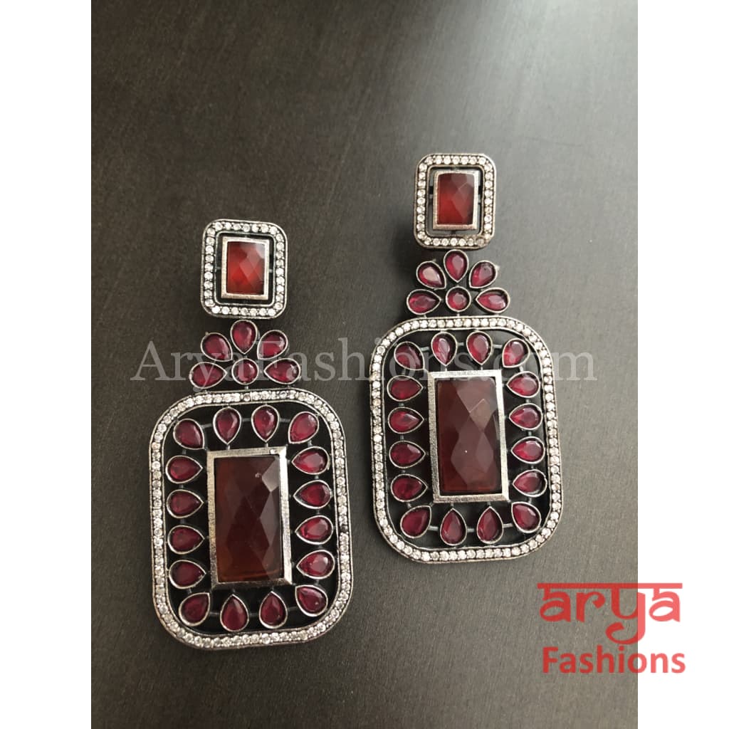 Silver Oxidized Statement Earrings with CZ Stones