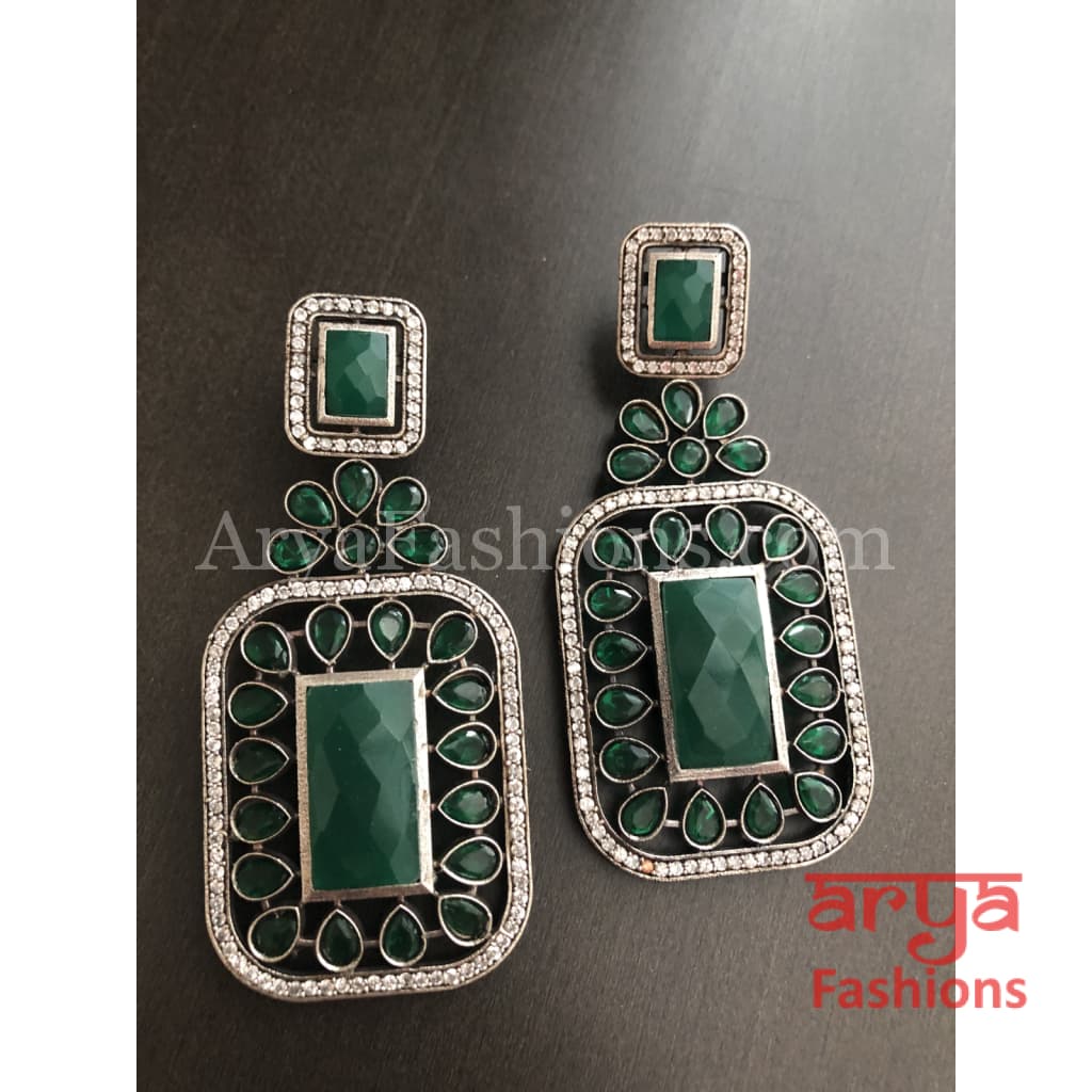 Silver Oxidized Statement Earrings with CZ Stones