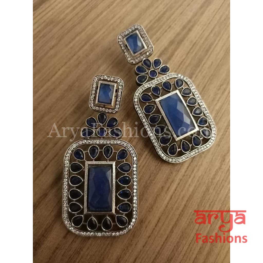 Silver Oxidized Statement Earrings with CZ Stones
