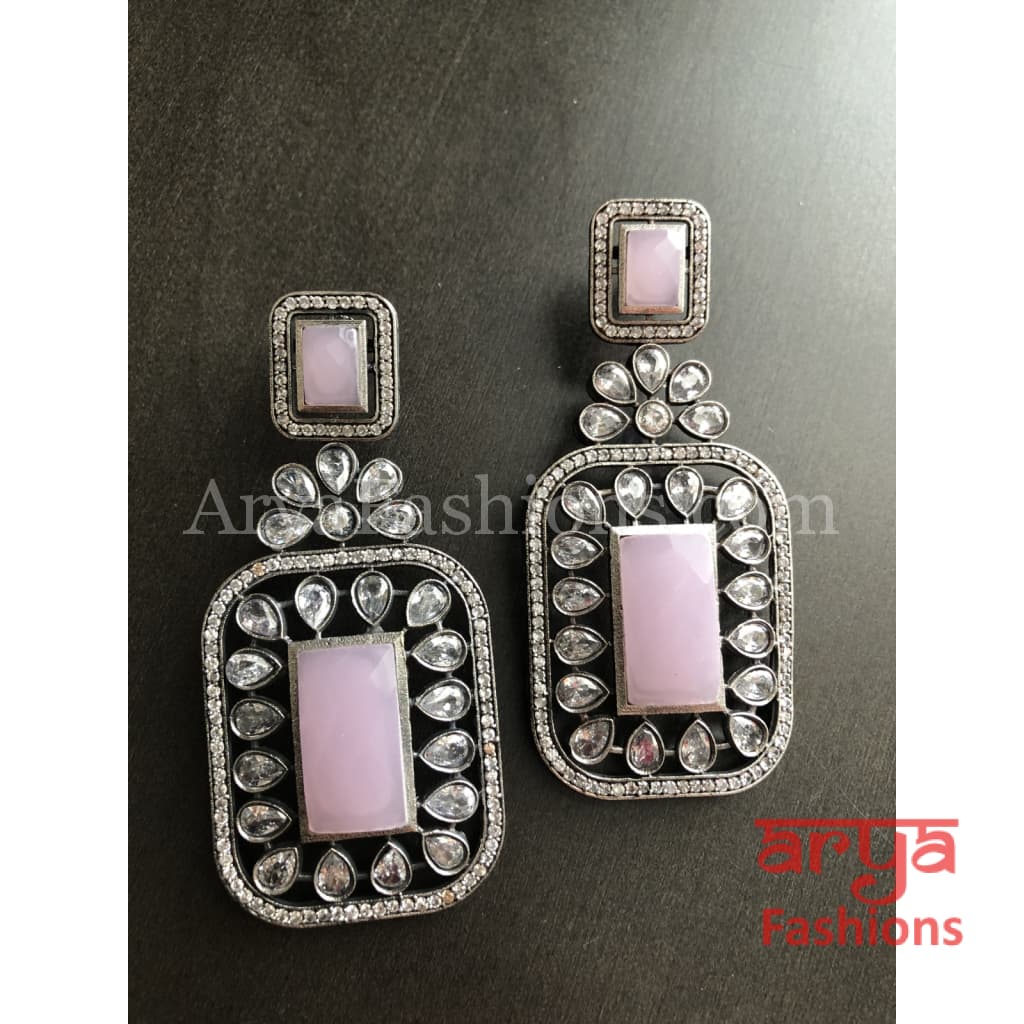 Silver Oxidized Statement Earrings with CZ Stones