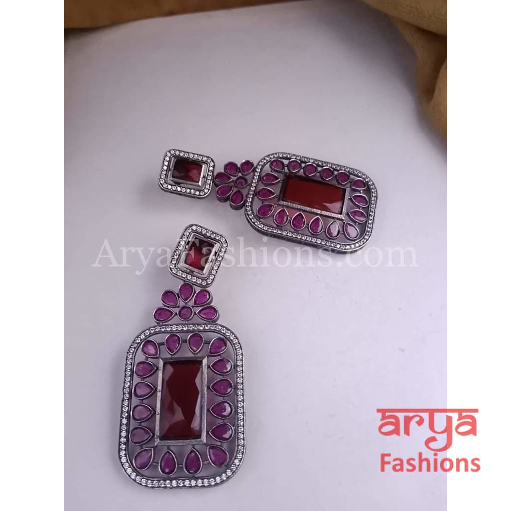 Silver Oxidized Statement Earrings with CZ Stones