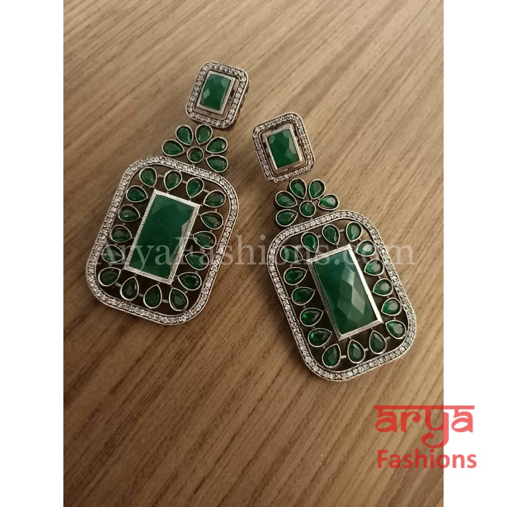 Silver Oxidized Statement Earrings with CZ Stones
