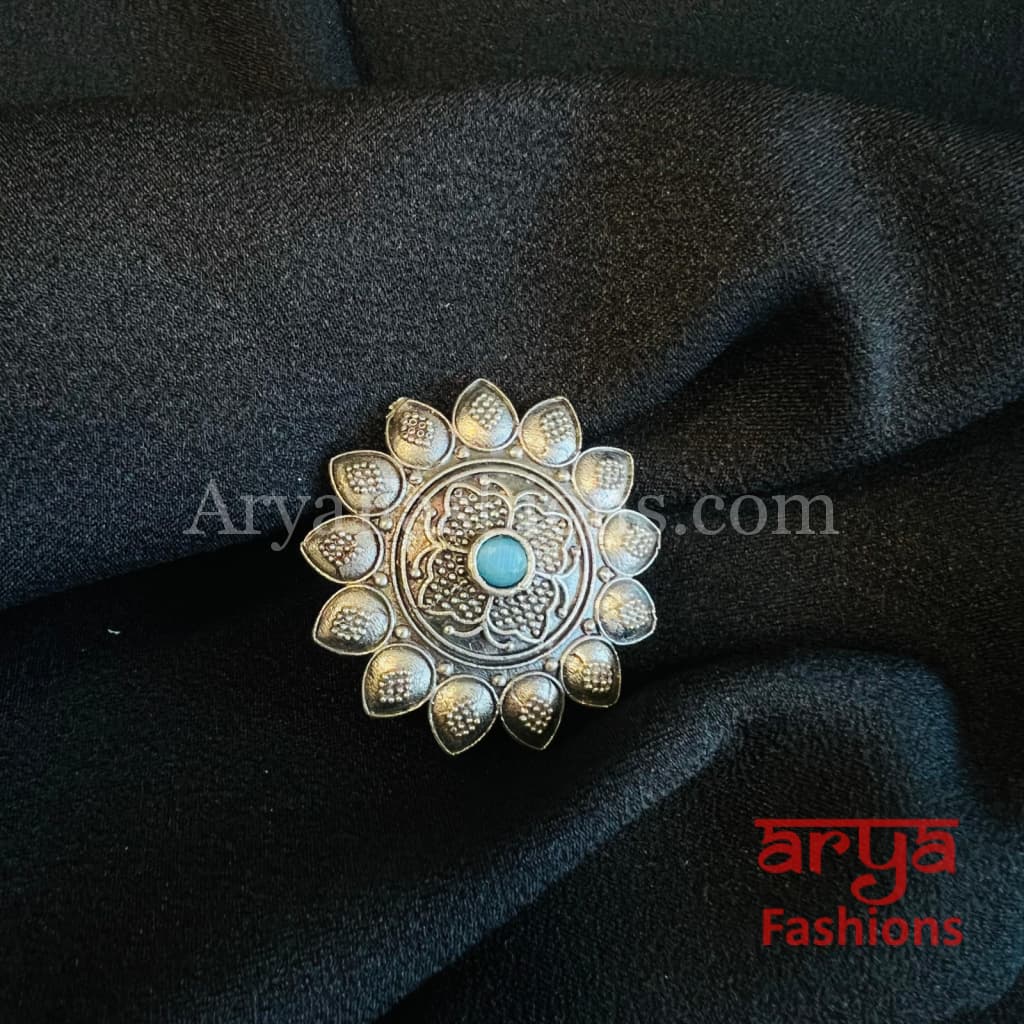 Silver Oxidized Statement Ring/ Ethnic Adjustable Ring