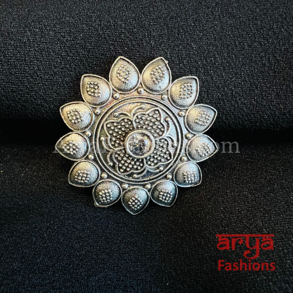 Silver Oxidized Statement Ring/ Ethnic Adjustable Ring