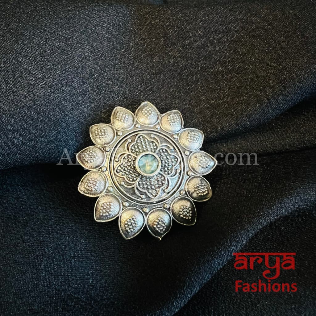 Silver Oxidized Statement Ring/ Ethnic Adjustable Ring