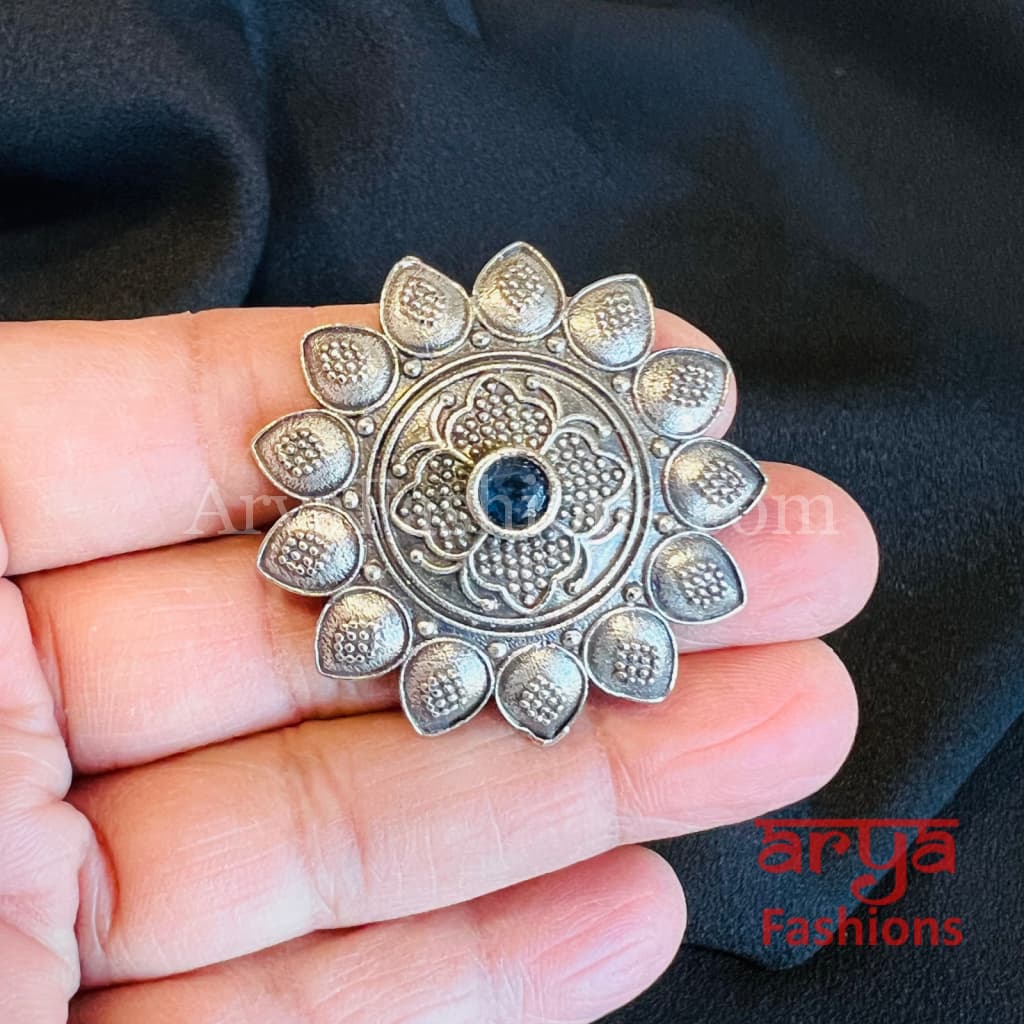 Silver Oxidized Statement Ring/ Ethnic Adjustable Ring