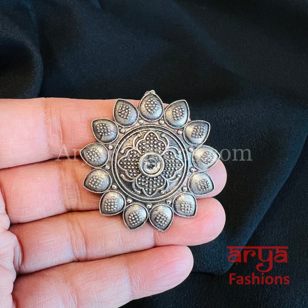 Silver Oxidized Statement Ring/ Ethnic Adjustable Ring