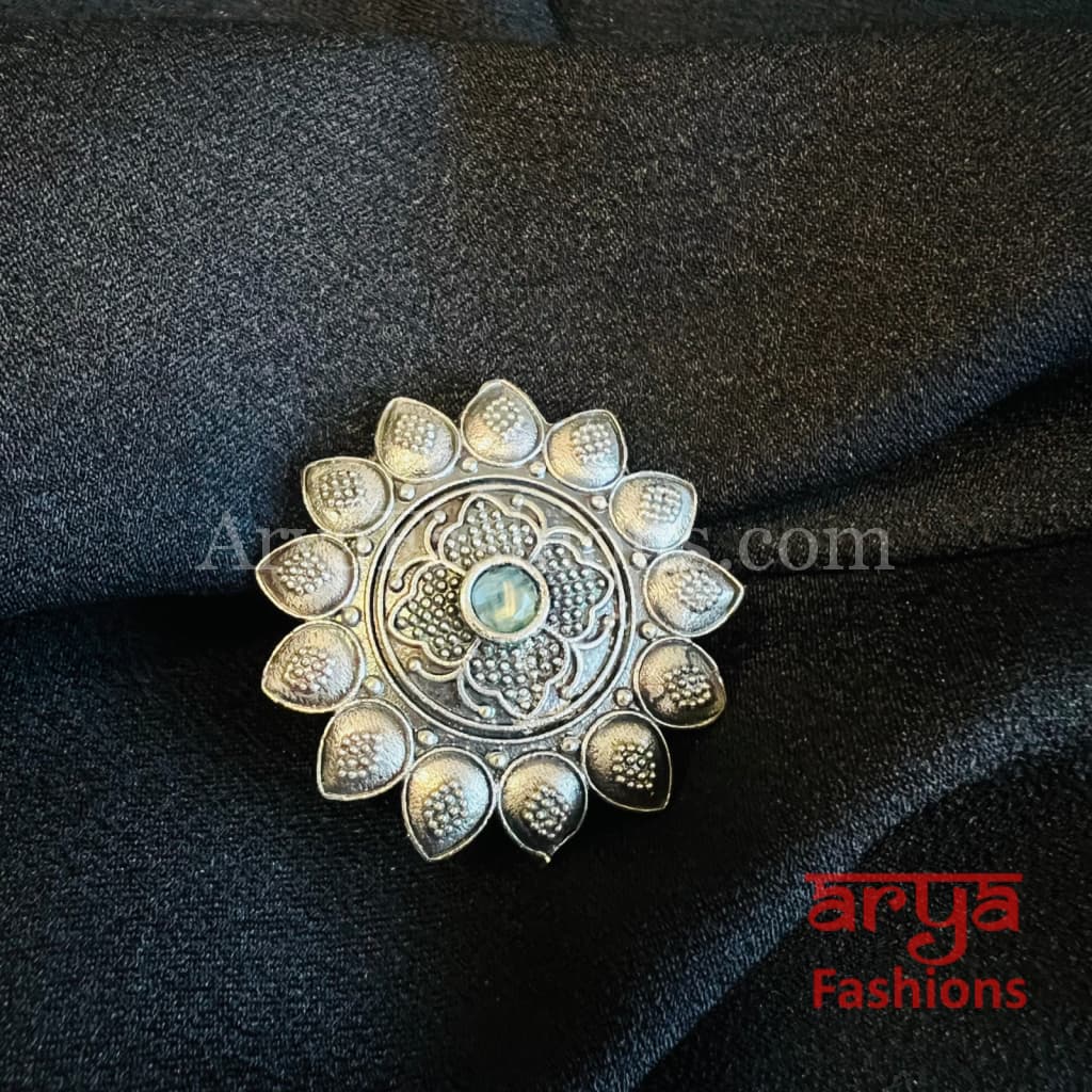 Silver Oxidized Statement Ring/ Ethnic Adjustable Ring
