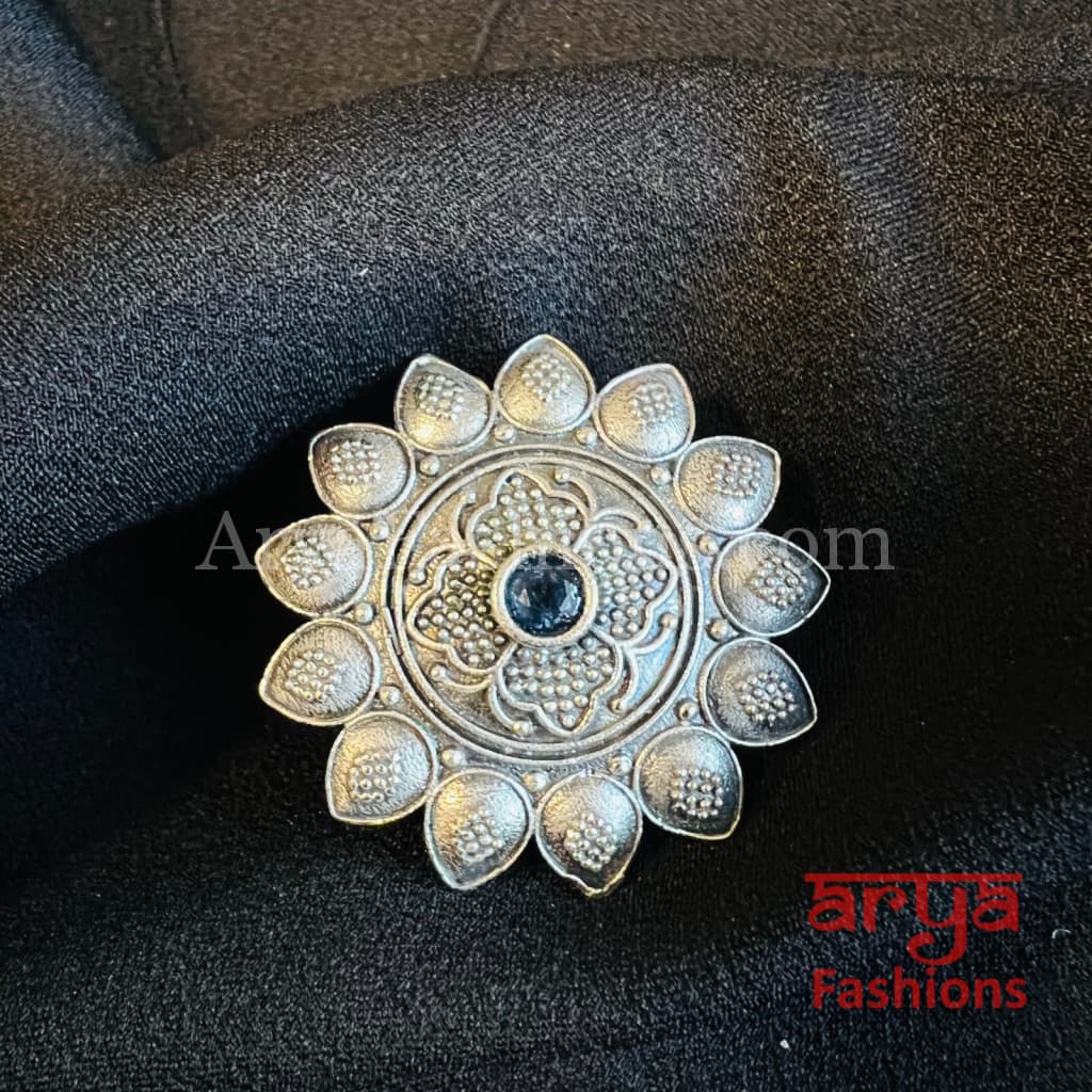 Silver Oxidized Statement Ring/ Ethnic Adjustable Ring