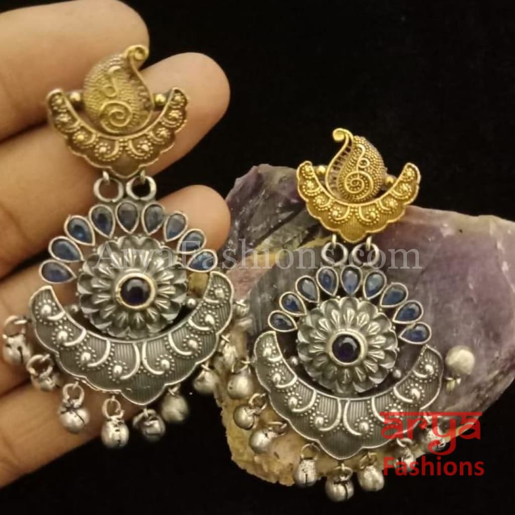 Silver Oxidized Tribal Chandbali Earrings
