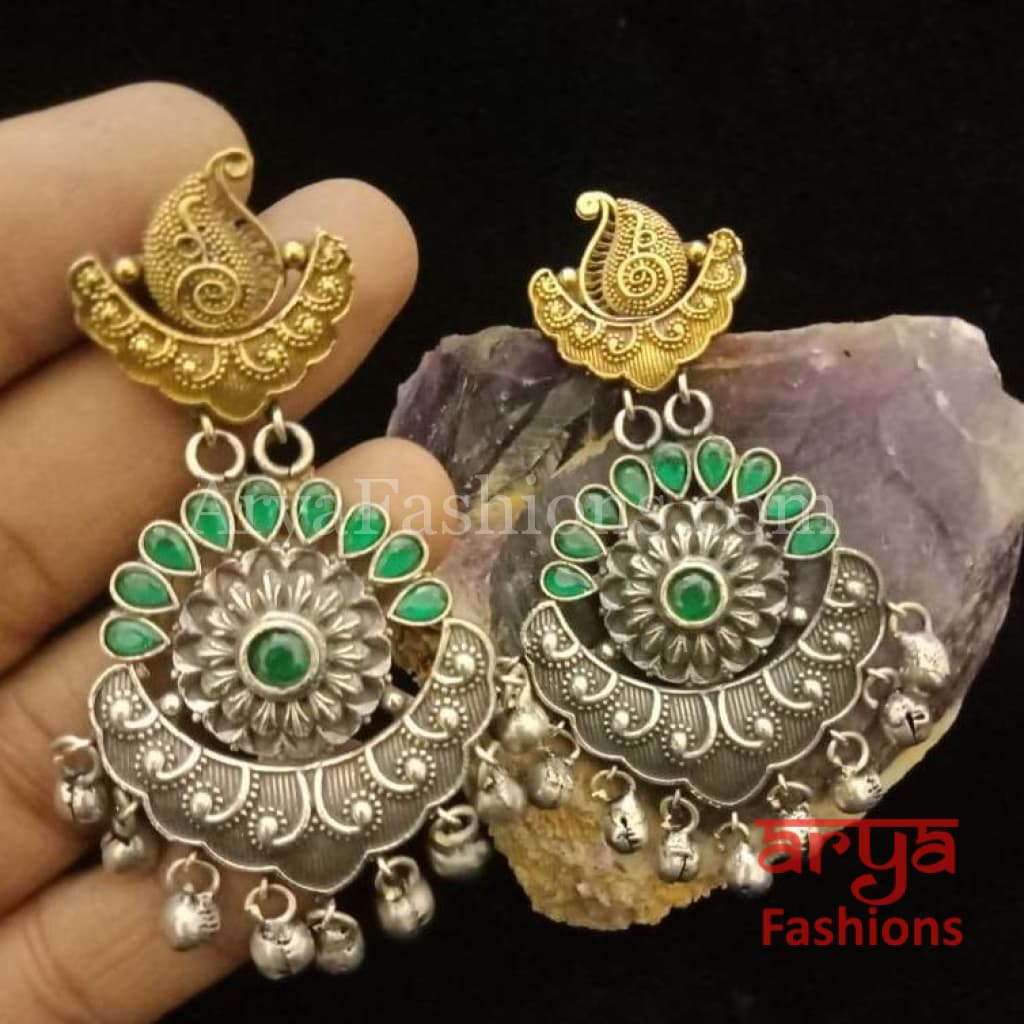 Silver Oxidized Tribal Chandbali Earrings