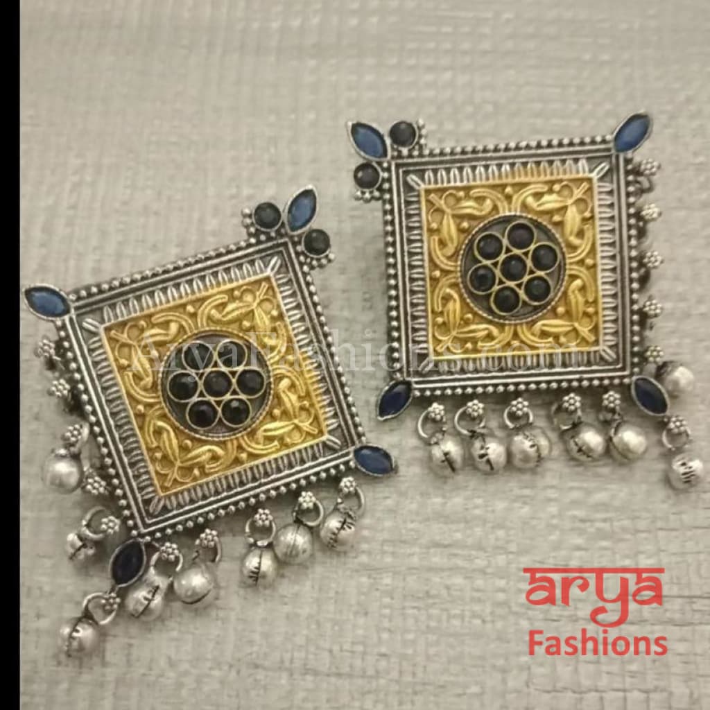 Silver Oxidized/German Dual Tone Chandbali Earrings