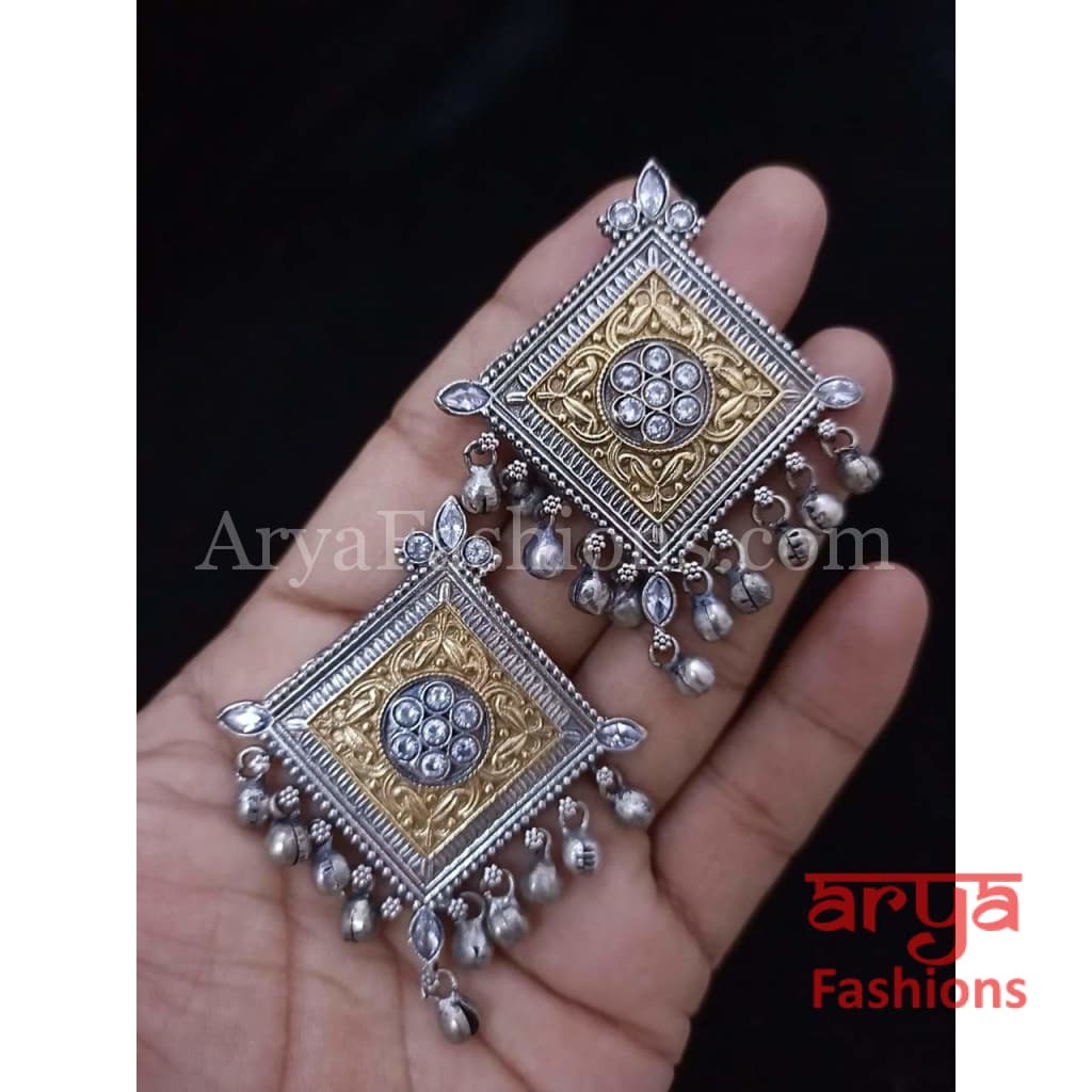 Silver Oxidized/German Dual Tone Chandbali Earrings