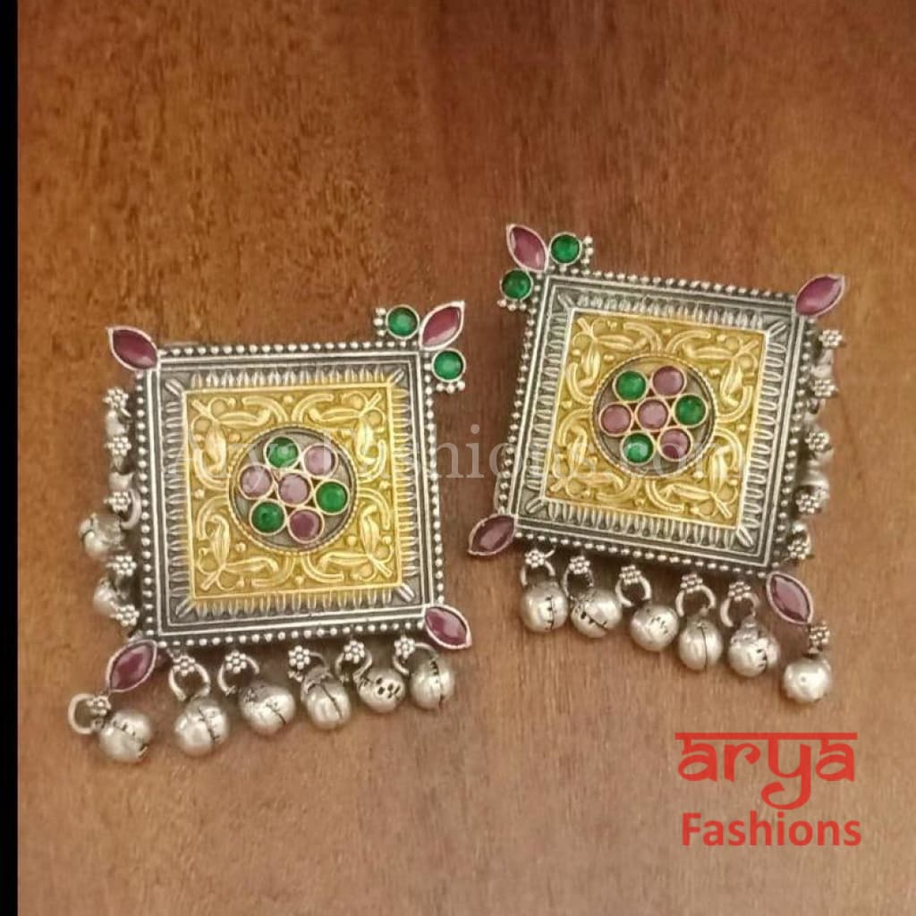 Silver Oxidized/German Dual Tone Chandbali Earrings