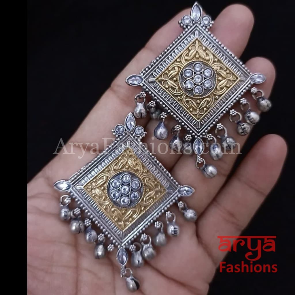 Silver Oxidized/German Dual Tone Chandbali Earrings