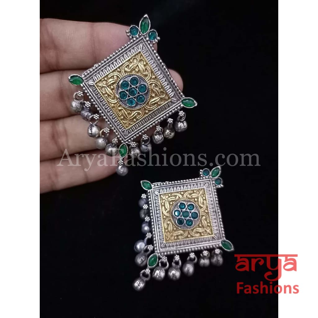 Silver Oxidized/German Dual Tone Chandbali Earrings