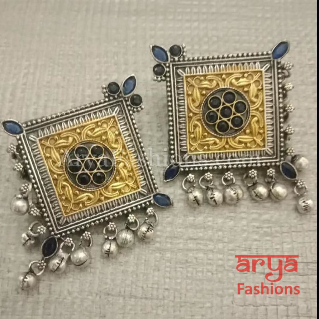Silver Oxidized/German Dual Tone Chandbali Earrings