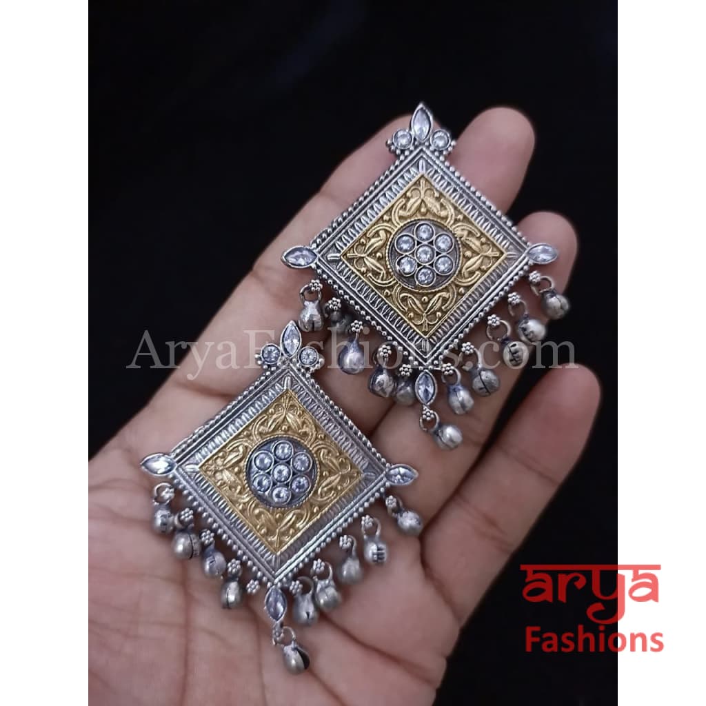 Silver Oxidized/German Dual Tone Chandbali Earrings