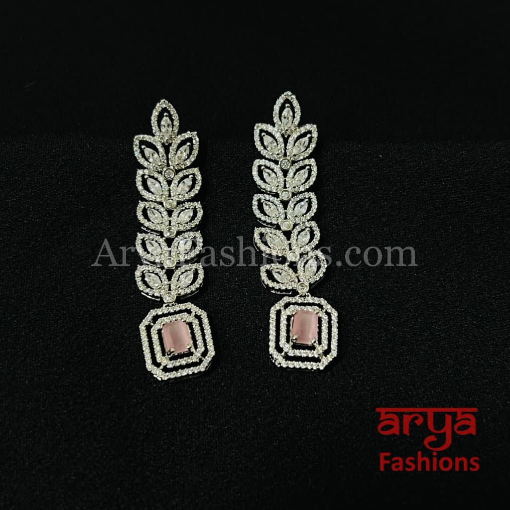 Silver Pink CZ Cocktail Earrings