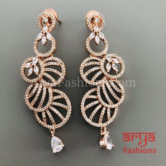 Silver Rose Gold Crystal Cubic Zirconia Earrings