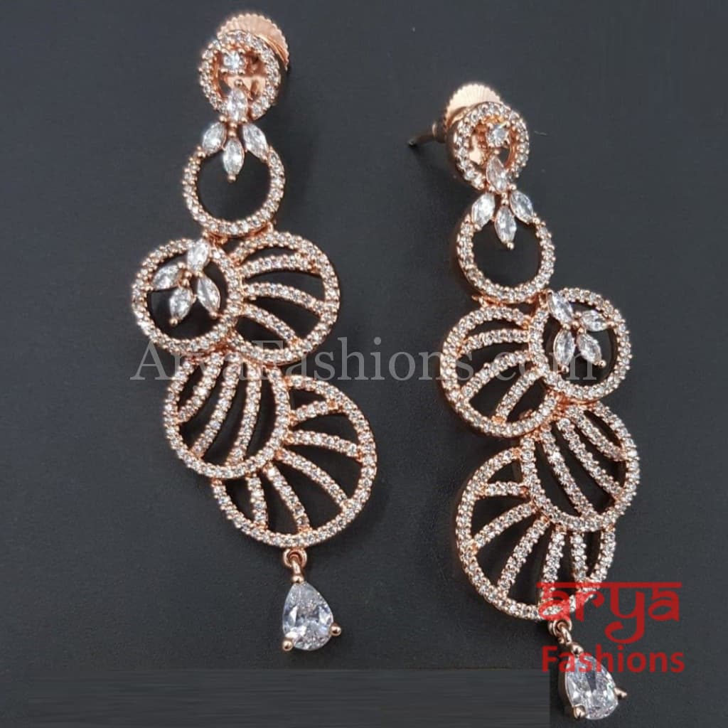 Silver Rose Gold Crystal Cubic Zirconia Earrings