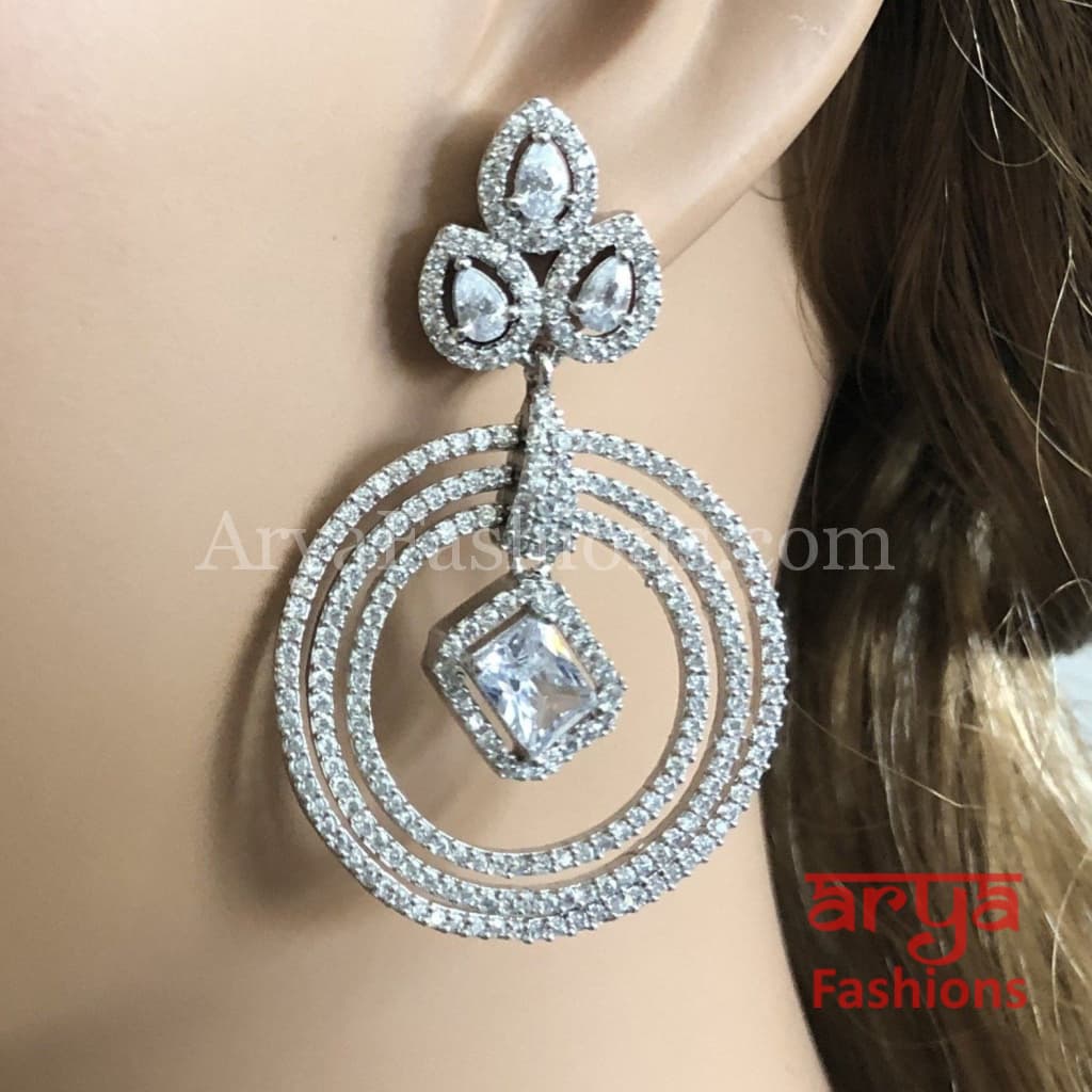 Silver Stone Indian Cubic Zirconia Earrings