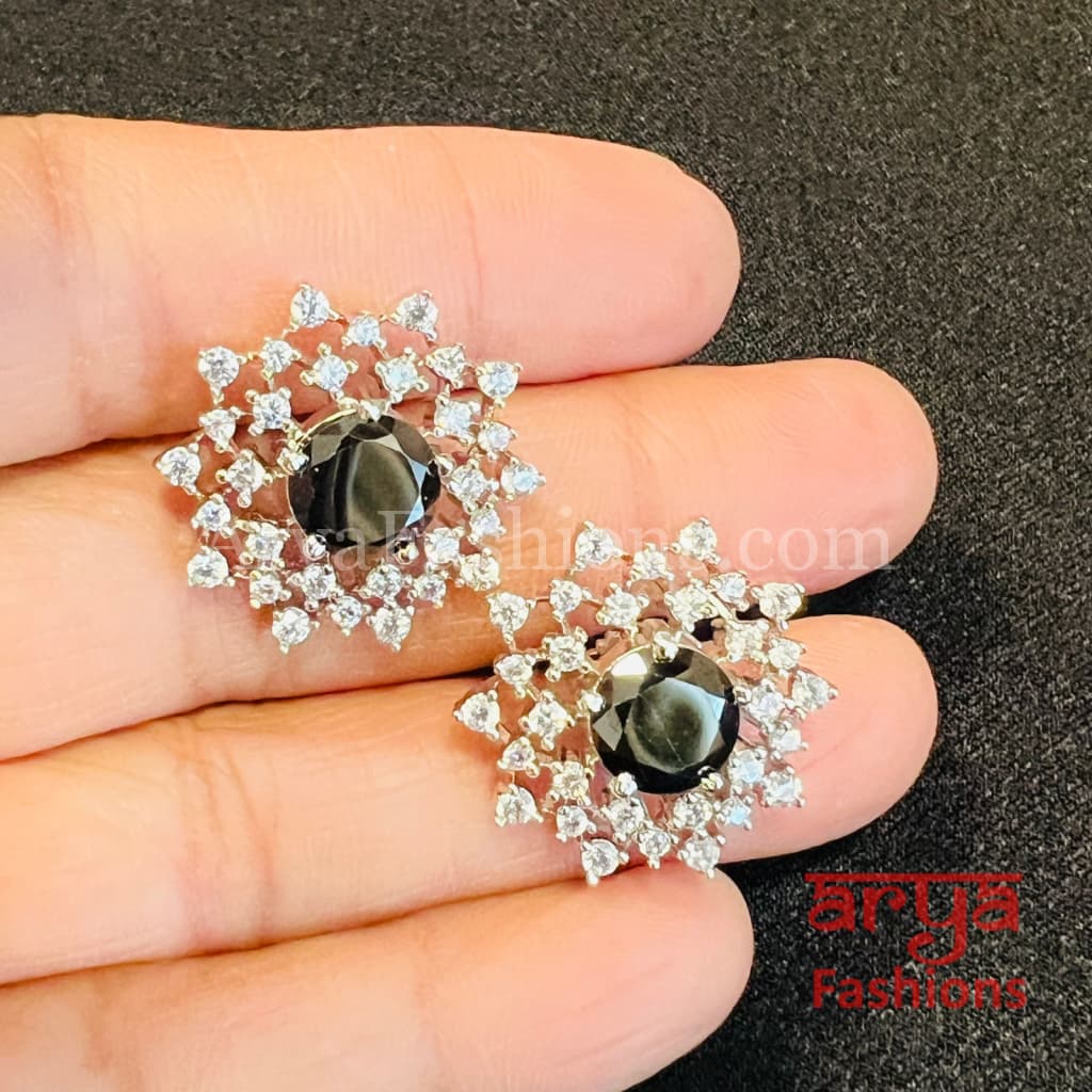 Silver CZ Studs with Monalisa Stones
