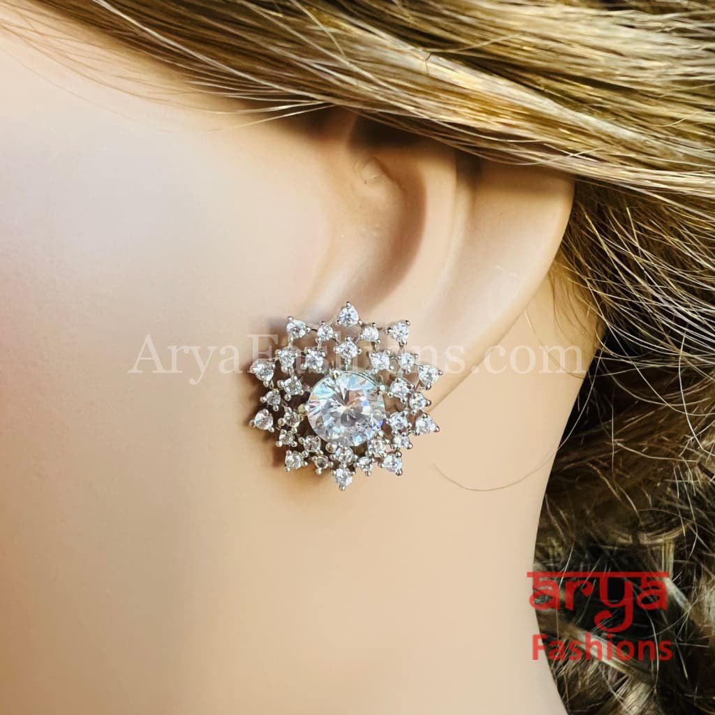 Silver CZ Studs with Monalisa Stones
