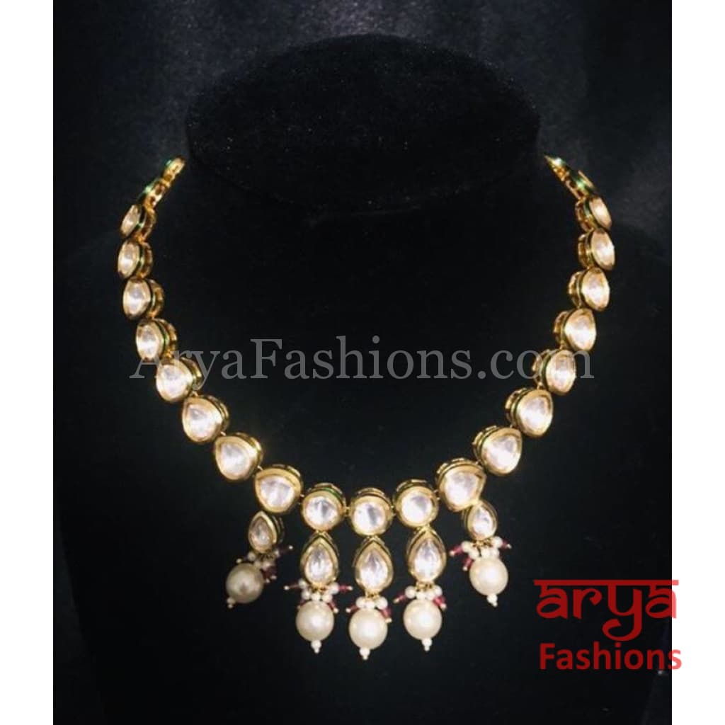 Single line Kundan Necklace with Pearl Beads