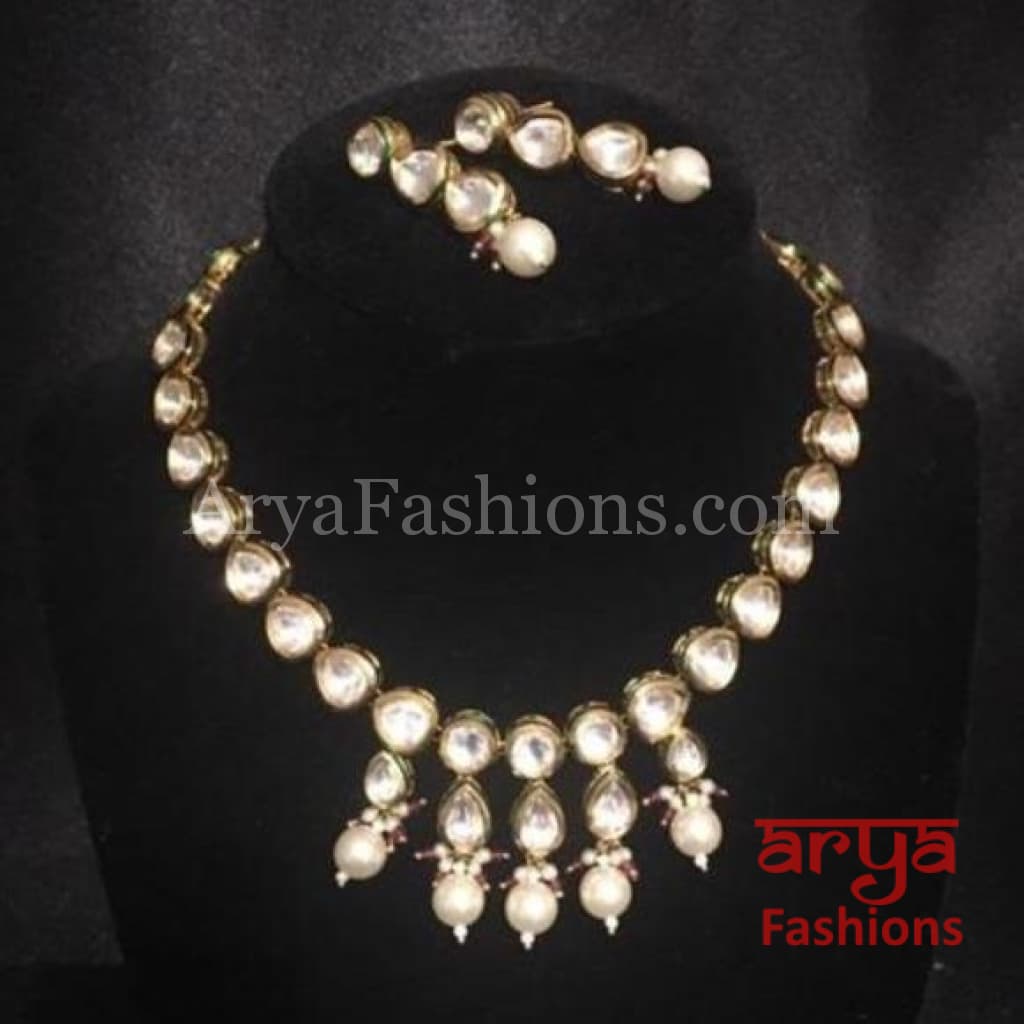 Single line Kundan Necklace with Pearl Beads
