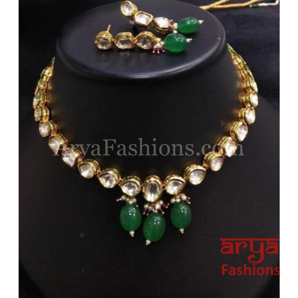 Single line Kundan Necklace with Pearl Drops