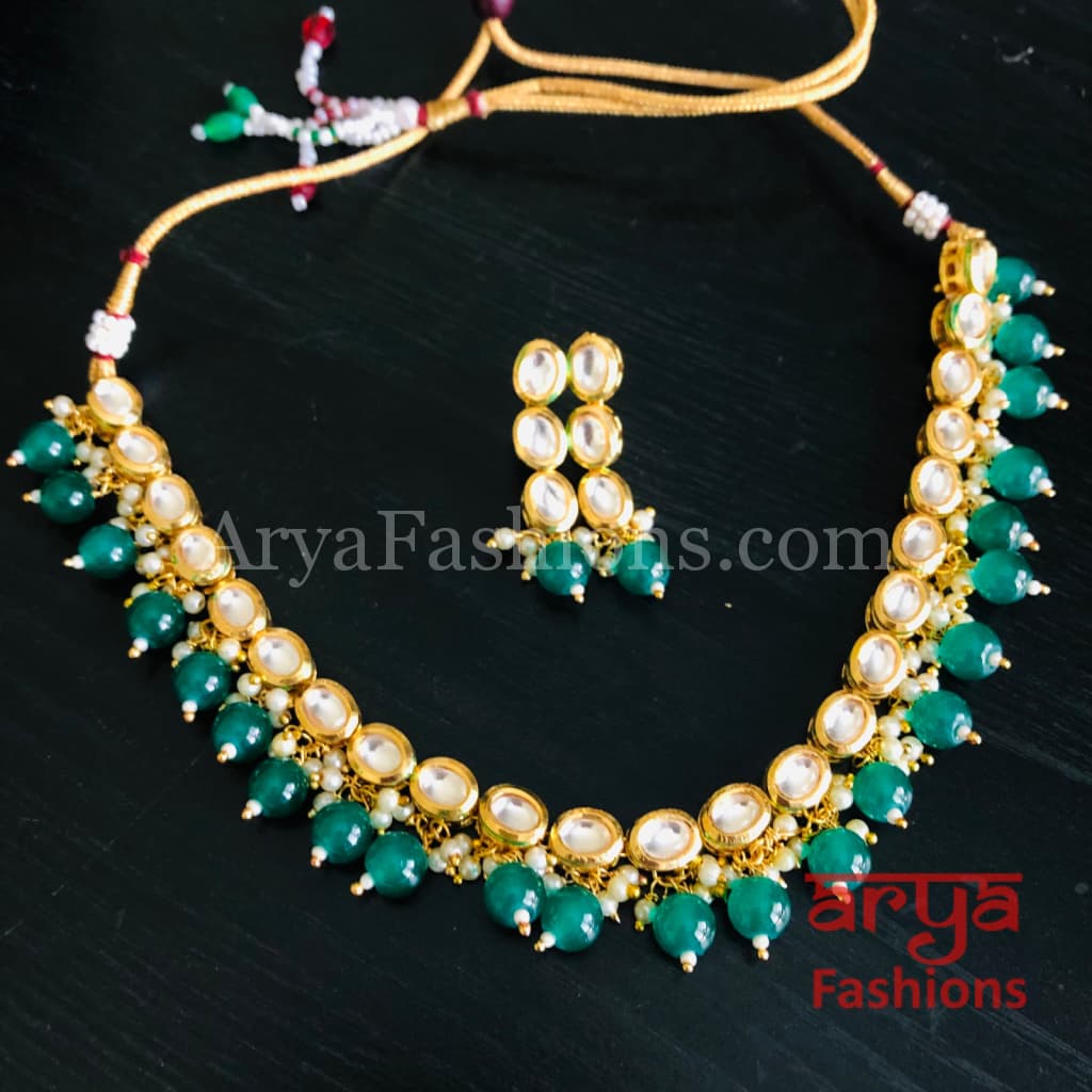 Single line Kundan Necklace with Ruby and Emerald Beads