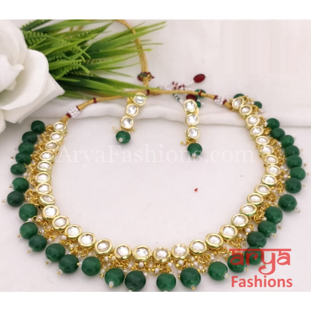 Single line Kundan Necklace with Ruby and Emerald Beads