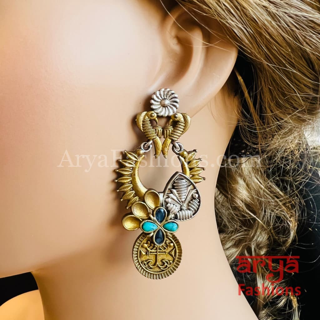Siya Antique Dual Tone Oxidized Indian Chandbali