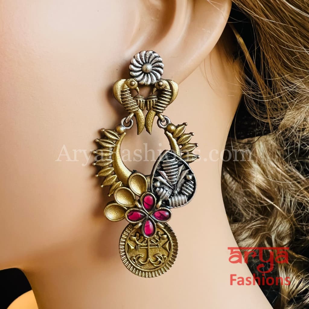 Siya Antique Dual Tone Oxidized Indian Chandbali