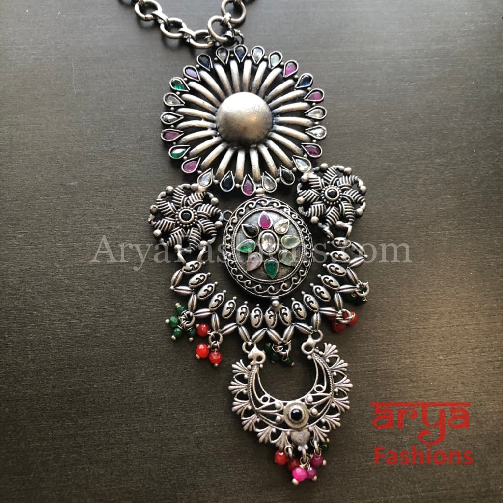 Siya Oxidized Silver Designer Pendant Necklace