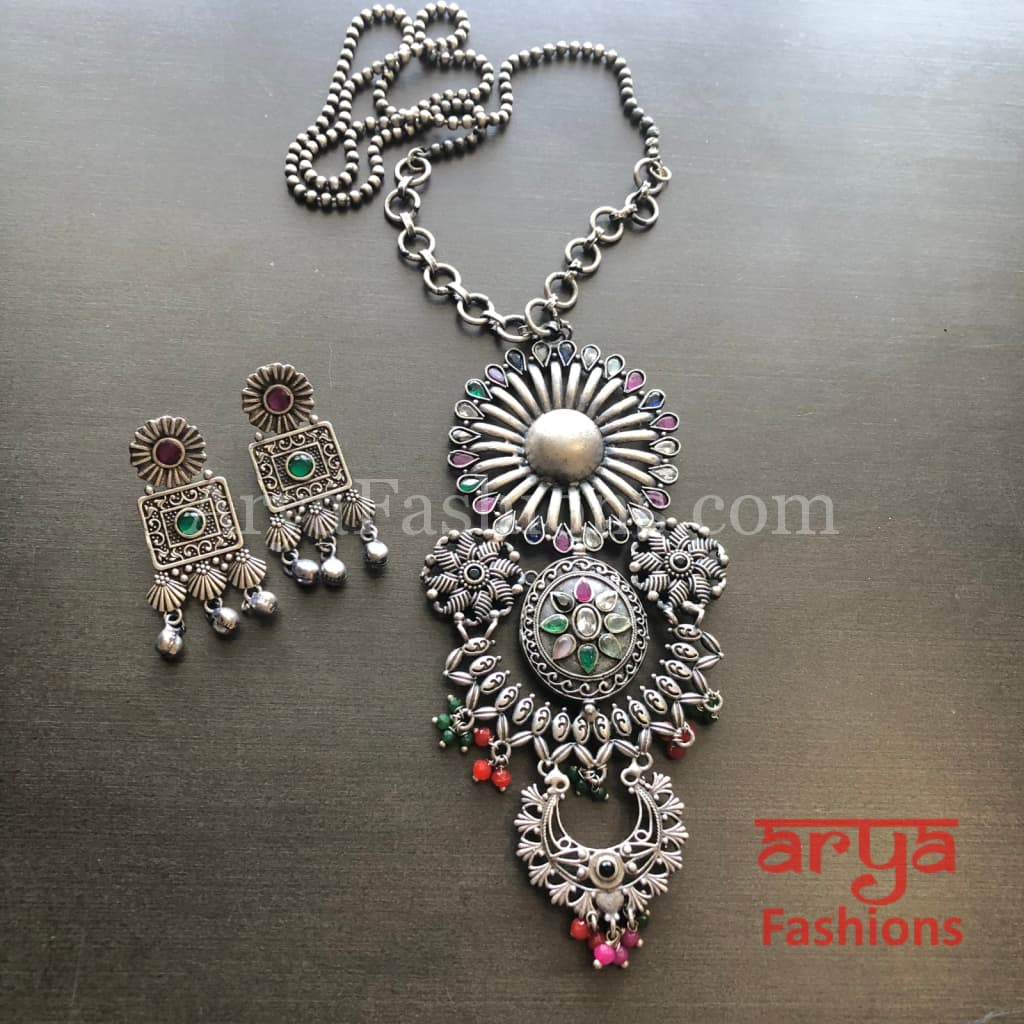 Siya Oxidized Silver Designer Pendant Necklace