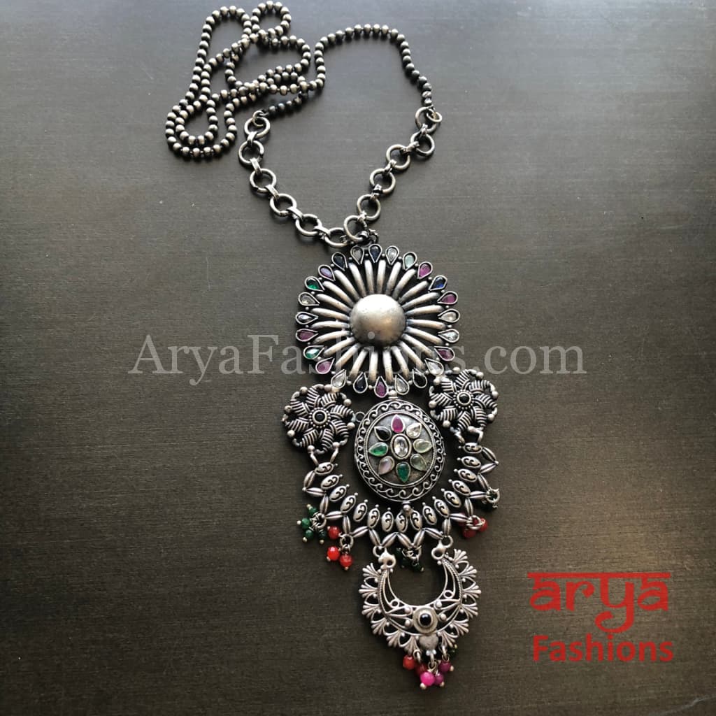 Siya Oxidized Silver Designer Pendant Necklace