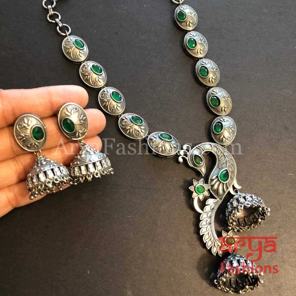 Siya Peacock German Silver Necklace/ Oxidized Necklace