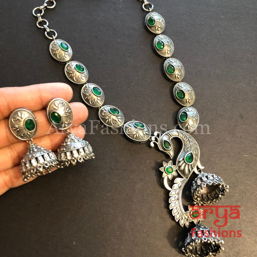Siya Peacock German Silver Necklace/ Oxidized Necklace