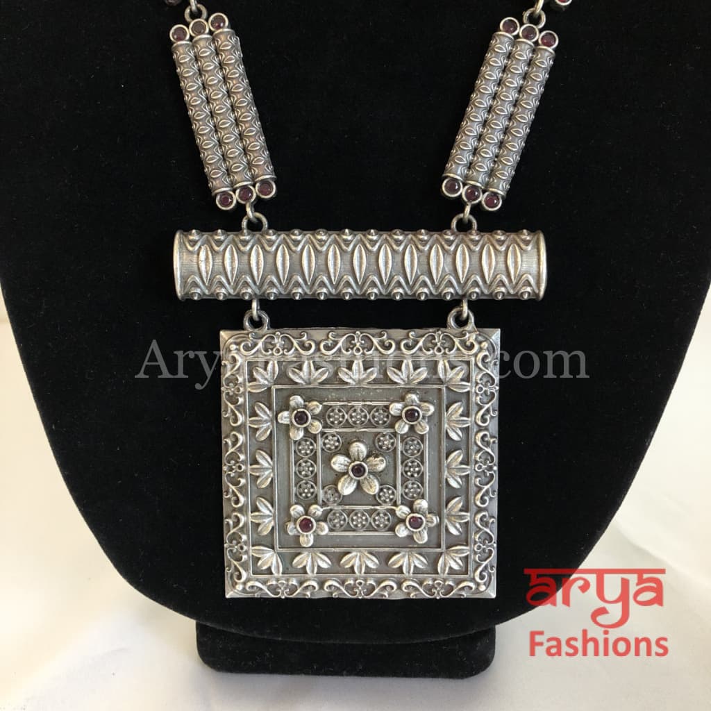 Siya Square Pendant German Silver Tribal Necklace