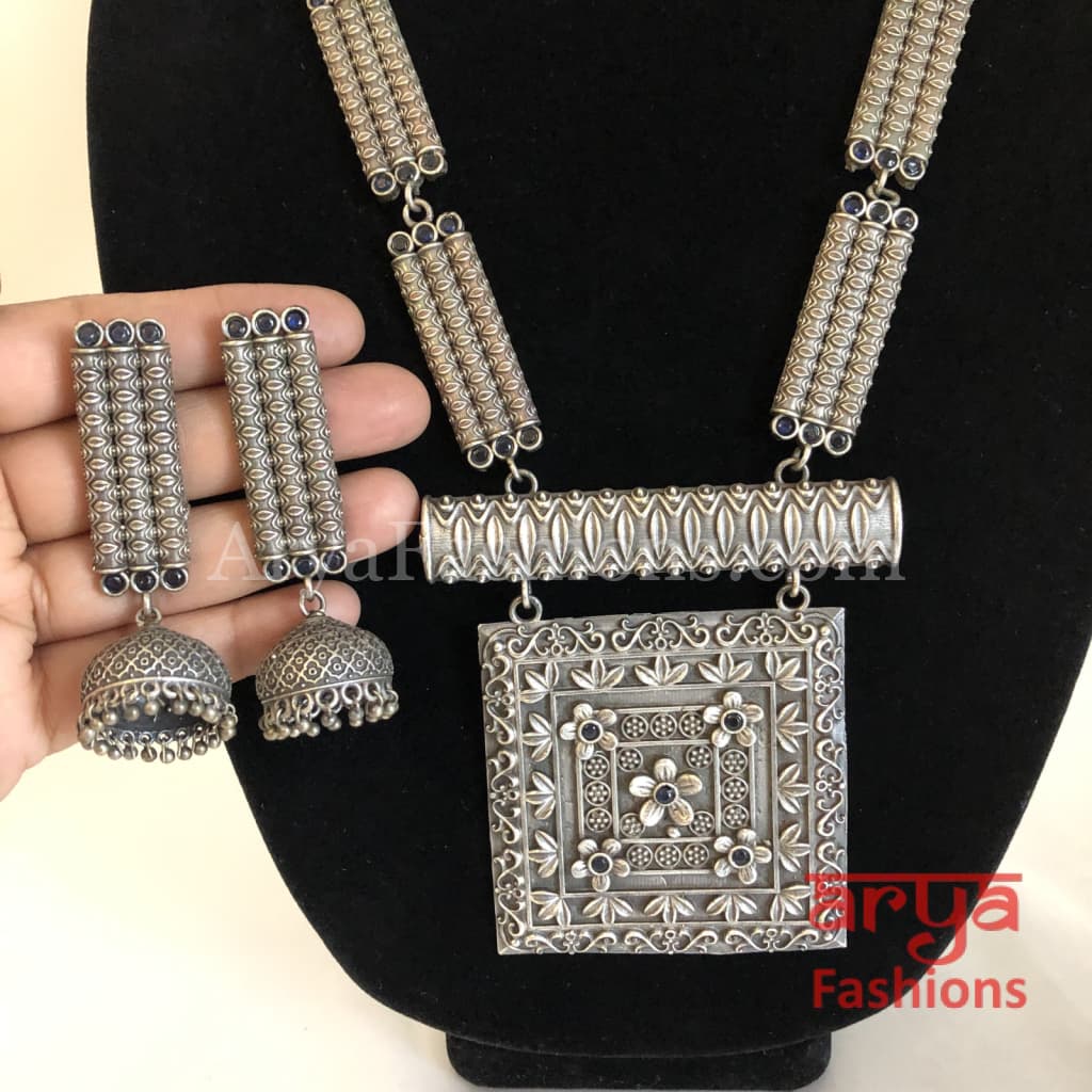 Siya Square Pendant German Silver Tribal Necklace