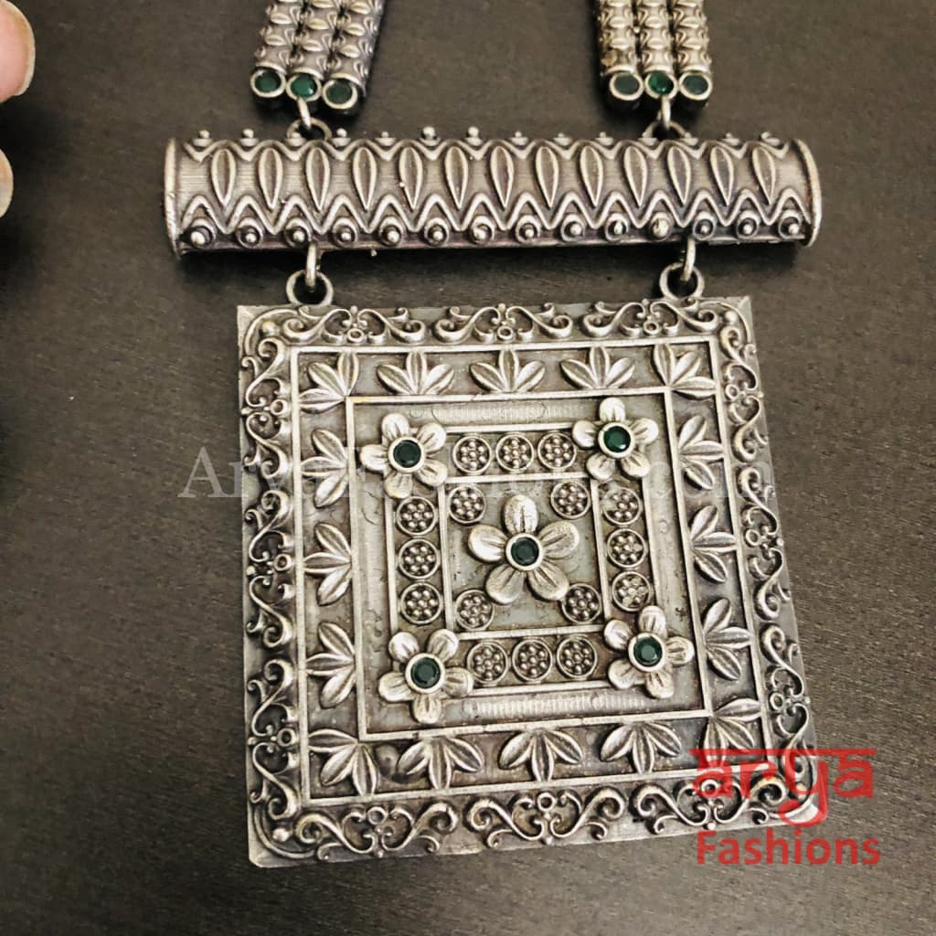 Siya Square Pendant German Silver Tribal Necklace