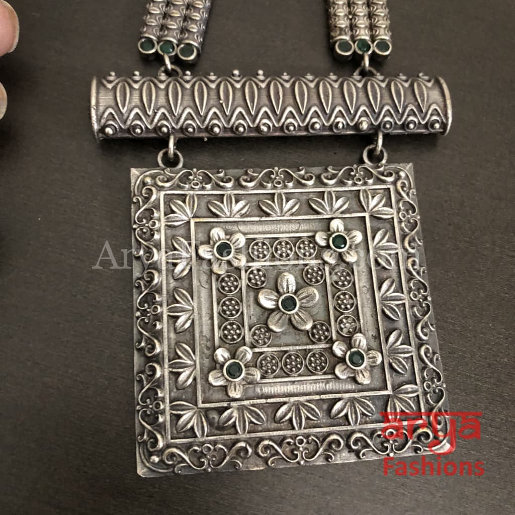 Siya Square Pendant German Silver Tribal Necklace